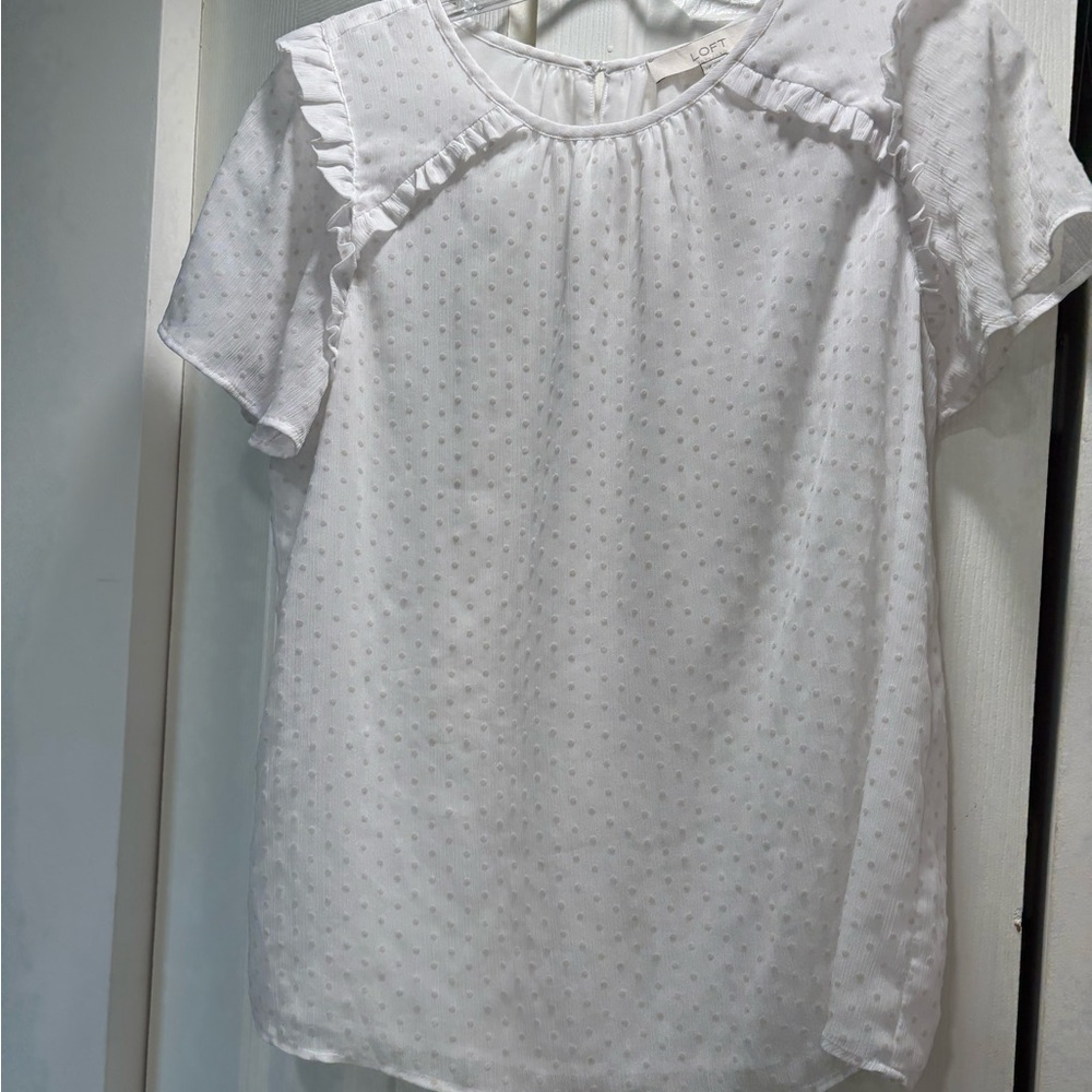 Loft White Short Sleeve Blouse Size MP EUC
